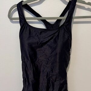 Speedo Swimsuit Womens Size 12 Black Ultraback Padded Top, Back Cutout